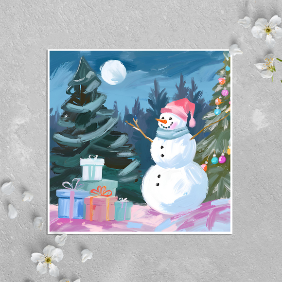 KalooMoon Art - Holiday Card: Happy Snowman, Gifts and Christmas Tree