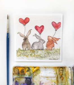 Argus Art Studio - Mini Bunnies with Balloons Greeting Card: 4" x 4"