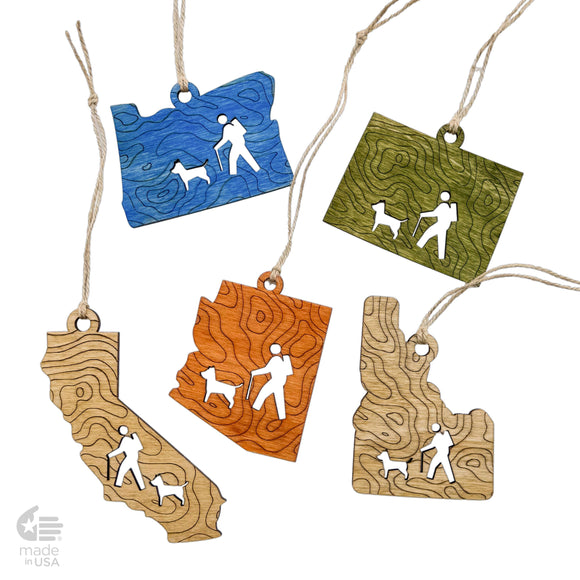 Bloom & Wander | State Ornaments | Topo Map Hiker Dog