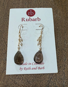 RuBarb | E8 Smokey Quartz and Pearls 14k gf earrings