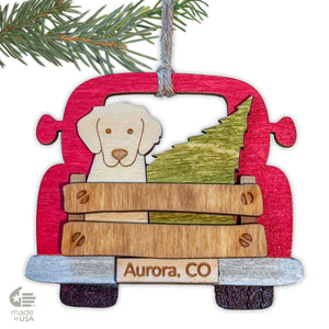 Bloom & Wander - Stickers and Gifts for Nature lovers! - Classic Red Truck & Dog Ornaments | Christmas Customizable: Ready to Hang on the Tree