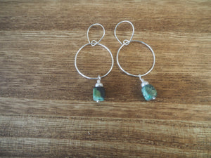 Circle Earrings, turquoise and pearl drop. Handmade earwire.