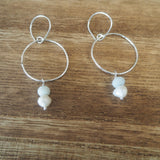 Circle Earrings, chelcedony and pearl drop. Handmade earwire.