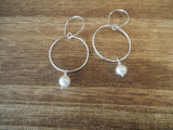 Circle Earrings, pearl drop. Handmade earwire.