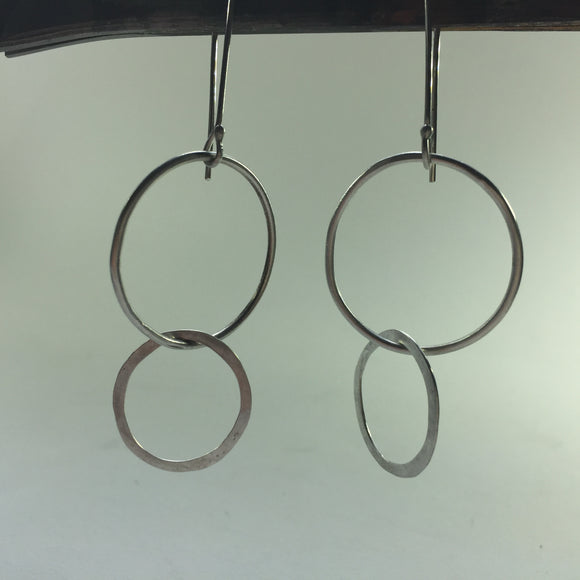 Double circle earrings Sterling silver Handmade Ear wire Hammered Silver Argentium Silver
