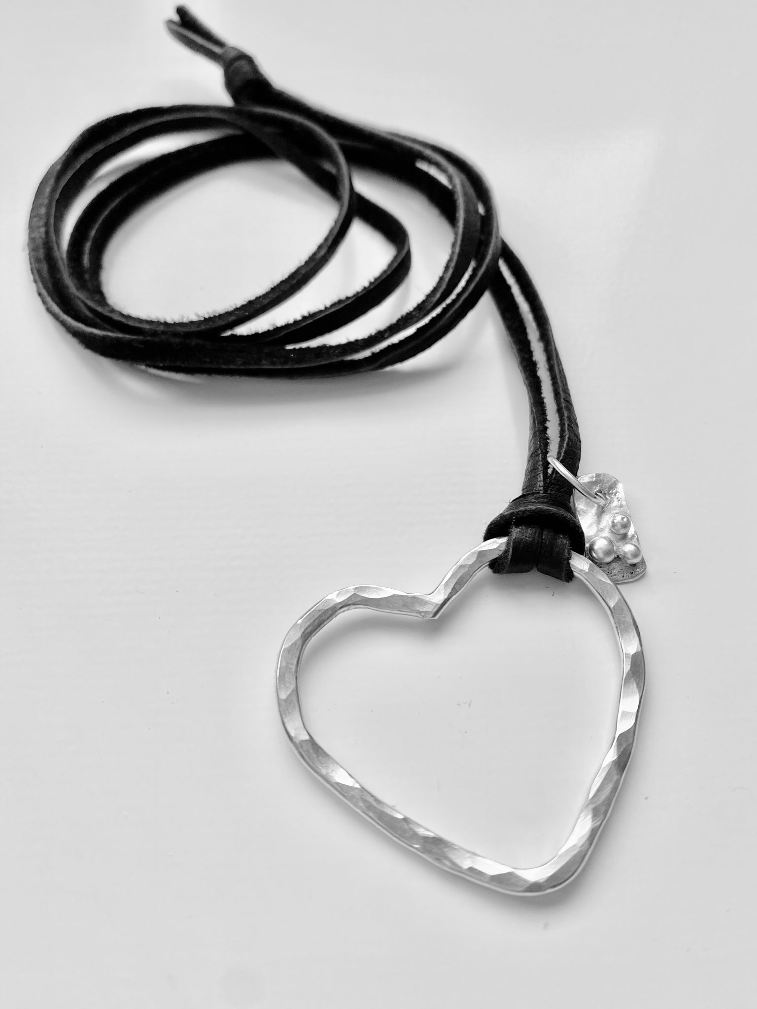 Heart Necklace on a leather cord with your mantra