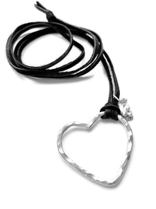 Heart Necklace on a leather cord with your mantra | DK Originals Jewelry