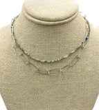 rectangle shaped links, hand formed silver necklace, stacked with a tiny bead necklace 