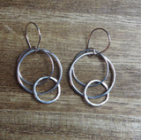 Three ring sterling silver earrings with handmade ear wire